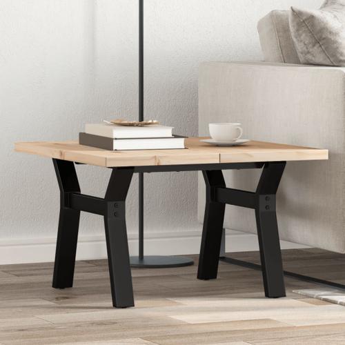 Vidaxl Table Basse Cadre En Y 60x60x40,5cm Bois De Pin Massif Et Fonte