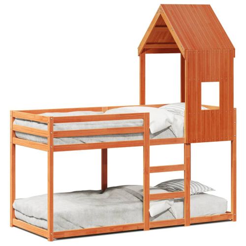 Vidaxl Lit Superposé Avec Toit Cire Marron 90x200cm Bois De Pin Massif