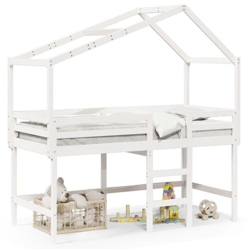 Vidaxl Lit Superposé Et Échelle Et Toit Blanc 90x190cm Bois Pin Massif
