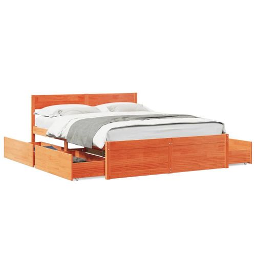 Vidaxl Cadre De Lit Avec Tiroirs Cire Marron 160x200cm Bois Massif Pin