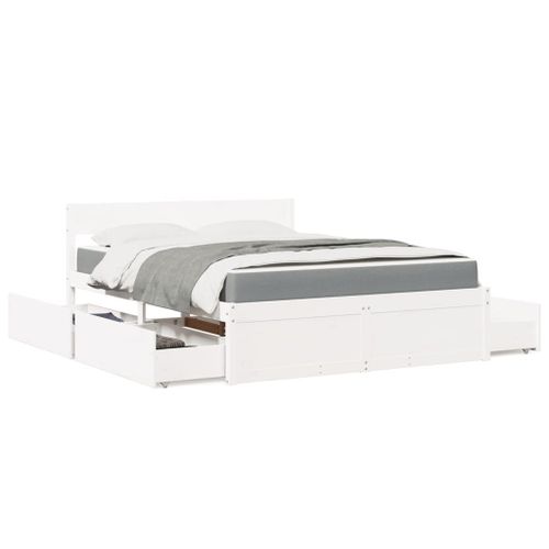 Vidaxl Lit Avec Tiroirs Et Matelas Blanc 160x200 Cm Bois Massif De Pin