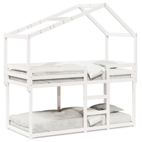 Vidaxl Lit Superposé Avec Toit Blanc 90x200 Cm Bois De Pin Massif