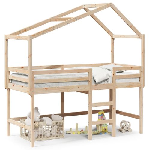 Vidaxl Lit Superposé Et Échelle Et Toit 90x200 Cm Bois De Pin Massif