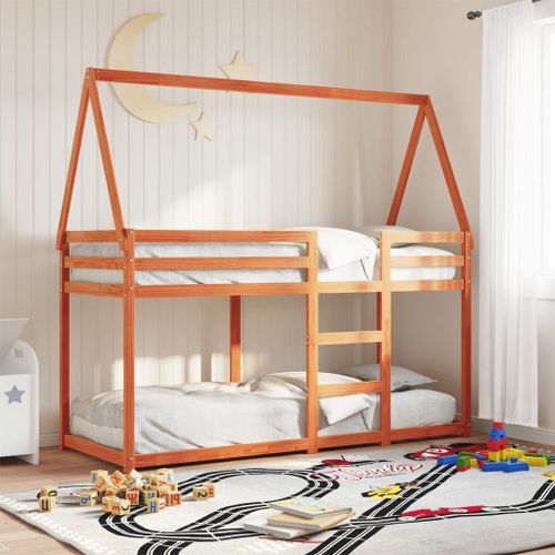 Vidaxl Lit Superposé Avec Toit Cire Marron 80x200cm Bois Massif De Pin