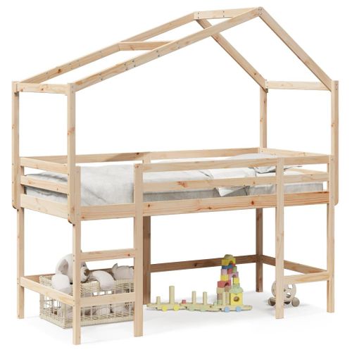 Vidaxl Lit Superposé Et Échelle Et Toit 90x200 Cm Bois De Pin Massif