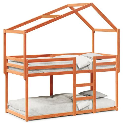 Vidaxl Lit Superposé Avec Toit Cire Marron 90x200cm Bois De Pin Massif