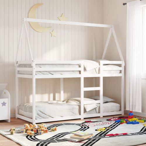 Vidaxl Lit Superposé Avec Toit Blanc 90x200 Cm Bois De Pin Massif