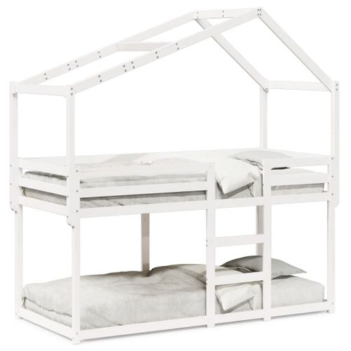 Vidaxl Lit Superposé Avec Toit Blanc 80x200 Cm Bois Massif De Pin