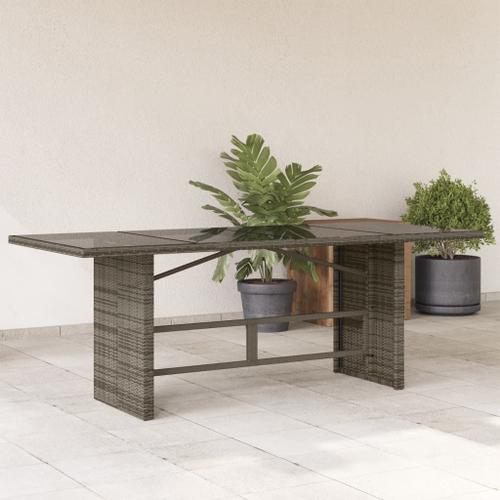 Vidaxl Table De Jardin Avec Dessus En Verre Gris Résine Tressée