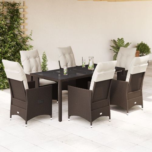 Vidaxl Ensemble À Manger De Jardin Et Coussins 7 Pcs Marron Rotin