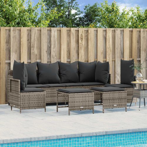 Vidaxl Salon De Jardin 5 Pcs Avec Coussins Gris Résine Tressée