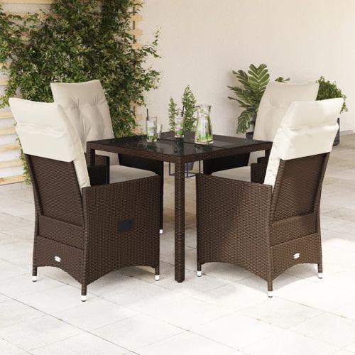 Vidaxl Ensemble À Manger De Jardin 5 Pcs Et Coussins Marron Poly Rotin