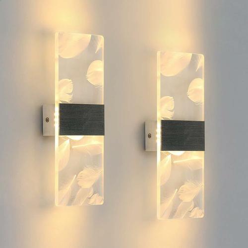 2 Pcs Applique Murale Interieur Led 12w, 3000k Lumiere Blanche Chaude Lampe Murale Led Moderne En Acrylique Plume, Applique Murale Simple Moderne Pour Chambre, Salon, Couloir, Escalier (Argent) Goodnice