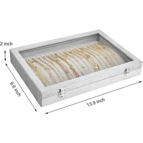 Boite De Rangement Pour Colliers, 20 Crochets De Qualite Superieure, Plateau A Bijoux Avec Couvercle Transparent, Boite De Presentation Pour Colliers Et Pendentifs (Gris) Goodnice