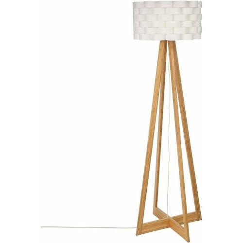 Lampadaire Au Style Epure - Pied En Bambou Et Abat Jour Tresse Aspect Fibre De Verre Goodnice