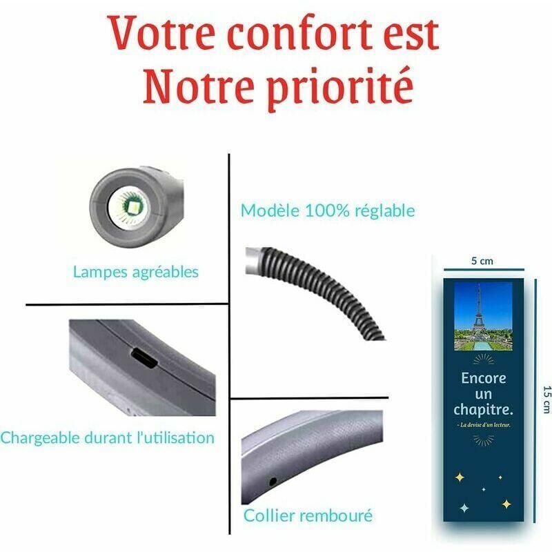 Glocusent Lampe De Lecture De Cou Rechargeable, Lampe Pour L... - 3