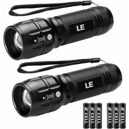 Lampe Torche L8000 Puissante, Lampe De Poche Zoomable Etanche Ipx4, 3 Aaa Piles Compris, Torche Led Militaire En Aluminium Pour Camping, Randonnee, Urgences, Lot De 2 Goodnice