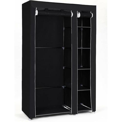 Armoire en tissu non-tisse, Placard pliable, Vestiaire, Rangement pour vetements, avec tringle, etageres, housse en tissu, pour chambre, dressing, 106x44x170 cm, Noir goodnice