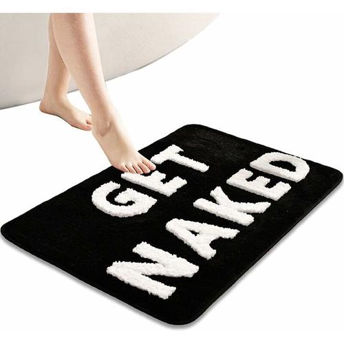 Get Naked Tapis De Bain Antiderapant Paillasson De Sol Absorbant En Microfibre, Tapis De Bain Douche De Porte Pour Decoration Cuisine Salle De Bain (Noir Et Blanc, 50x80cm) Goodnice