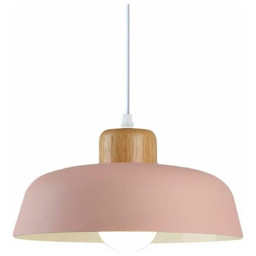 Lampe A Suspension En Metal Rond Simple Et Moderne Nordique, Grand Plafonnier E27 Finition Bois, Lumiere Suspendue De Couleur Vive Pour Salon De Chambre A Coucher De Cuisine (Rose) Goodnice