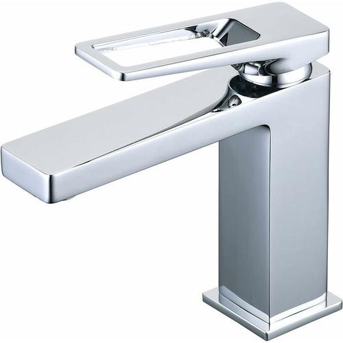 Chrome Mitigeur Lavabo Robinet de Salle de Bains,Robinet de lavabo Design Creatif Moderne,Monotrou Mousseur Robinetterie,Laiton Pure,Argent goodnice