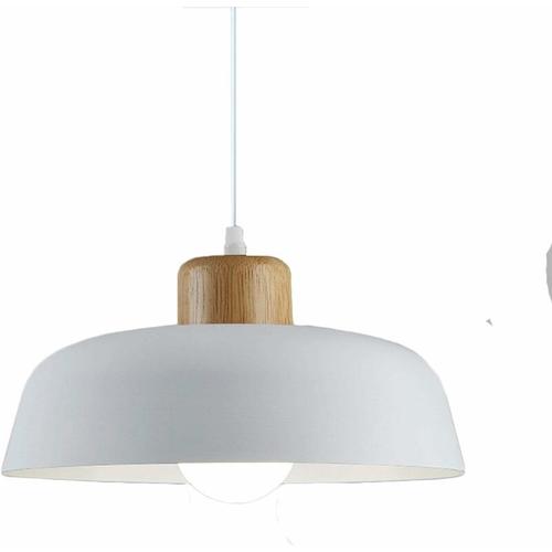 Lampe A Suspension En Metal Rond Simple Et Moderne Nordique, Grand Plafonnier E27 Finition Bois, Lumiere Suspendue De Couleur Vive Pour Salon De Chambre A Coucher De Cuisine (Blanc) Goodnice