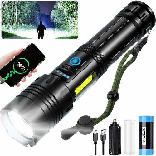 Lampe Torche LED Ultra Puissante, 100000 Lumens Lampe de Poche Rechargeable, Lampe Torche Tactique Militaire Puissante, IPX6 Etanche, 7 Modes D'eclairage pour Camping Randonnee,et Urgences goodnice