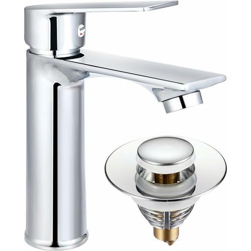 Robinet Salle Bain Mitigeur Lavabo avce Bonde Robinet Lavabo Chrome Robinet Salle de Bain Reglable a Chaud et a Froid (Sans Tuyaux pour Robinet) goodnice