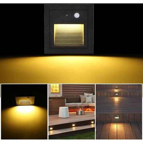 Lot de 2 LED Spot Mural Encastre 3W Applique Murale Escalier Lumiere Lampe Detecteur de Mouvement Sol Encastre Lumiere 2800K Blanc Chaud-Blanc goodnice