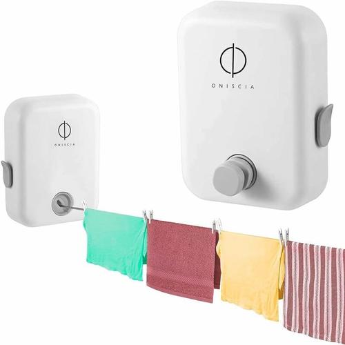 Etendoir a Linge Mural Rabattable Gain de Place, Corde a Linge Retractable pour Interieur Exterieur, Fil a Linge de 4,2 m Solide en Acier Inoxydable, Alternative Compacte au Sechoir Pliable goodnice