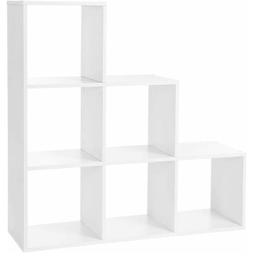 Bibliotheque, Etagere Escalier, Cloison Separateur, Meuble De Rangement, 6 Compartiments, Pour Bureau, Salon, Chambre, Blanc Goodnice