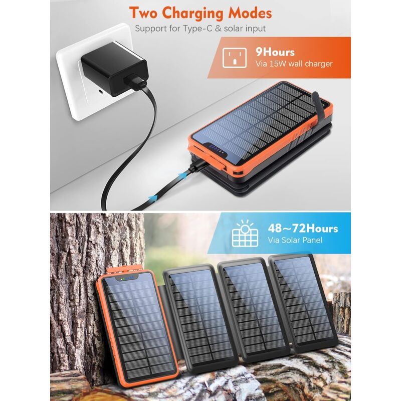 Solaire Power Bank 20000mah, Elzle Solaire Chargeur Avec 2 U... - 2