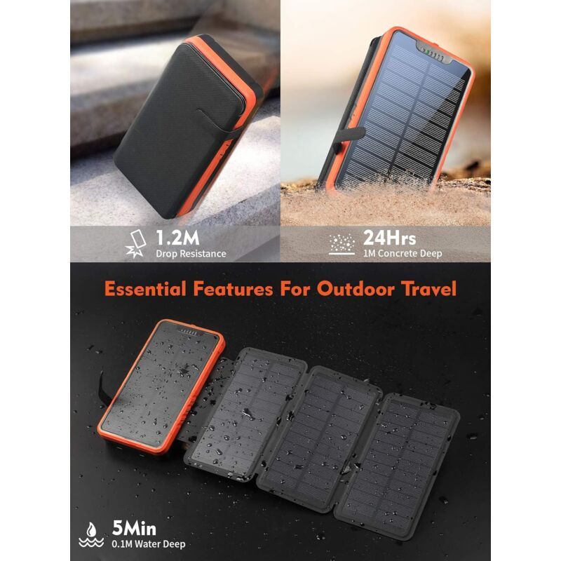 Solaire Power Bank 20000mah, Elzle Solaire Chargeur Avec 2 U... - 5