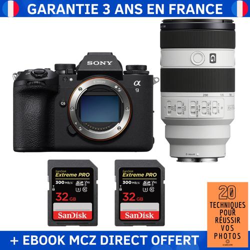 Sony A9 III + FE 70-200mm f/4 Macro G OSS II + 2 SanDisk 32GB Extreme PRO UHS-II SDXC 300 MB/s + Ebook '20 Techniques pour Réussir vos Photos' - Appareil Photo Professionnel