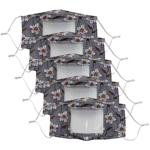 Bouclier De Bouche Avec Fenêtre Transparente Revêtements Imprimés Réutilisables Expression Visible Transparent Pour Enfants 5 Pièces - Gris