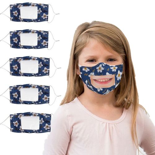 5 Pièces Couvre-Bouche Réutilisable Bandanas De Garçon Fille Couvre-Visage Avec Fenêtre Transparente Pour Sourds