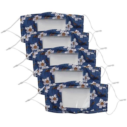 Floral Masque Bandanas Pour Enfants Avec Une Expression Visible De Fenêtre Claire 5pc - Bleu
