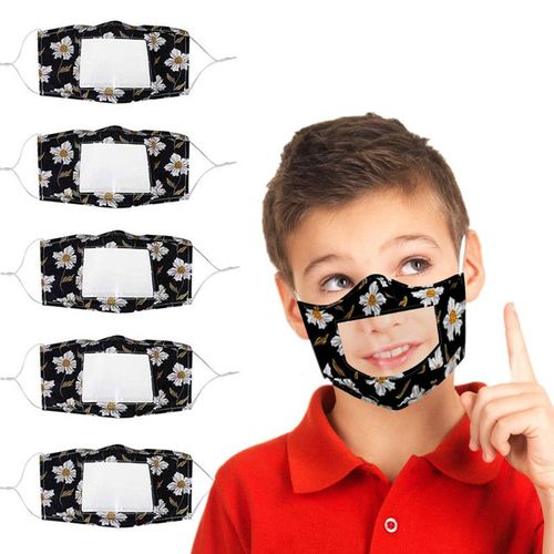 5pc Visage_Masque Dans Enfant Halloween De Noël Couvre-Bouche Réutilisable Protection Avec Fenêtre Transparente Expression Visible