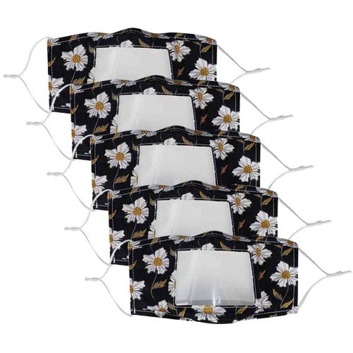 5pc Couvre-Bouche Avec Fenêtre Transparente Pour Les Enfants Sourds Et Malentendants Couvre-Visage - Noir