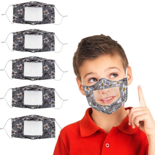 5 Pcs Réglable Imprime Le Masque Avec Une Fenêtre Transparente, Lavable Réutilisable Multifonction Pour Les Enfants