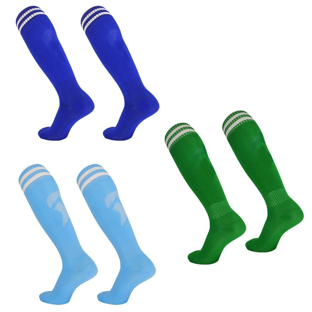 Lucky_Mall Chaussettes De Football Hautes - 3 Paires Longues, Couleur Bleu, Blanc + Bleu Mer + Vert Herbe Lucky_Mall