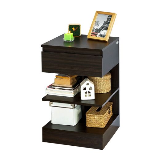 Sobuy® Fbt49-Br Table De Chevet Table D¿Appoint Bout De Canapé Avec 1 Tiroir Et 2 Étagères De Rangement