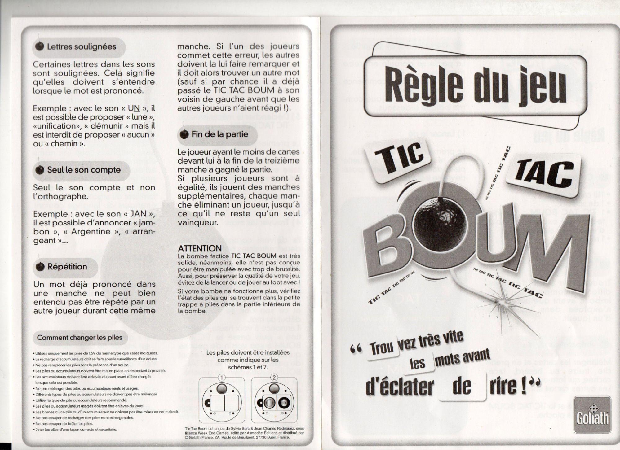 Règles du jeu : Tic-Tac-Boum - Ludothèque Le Dé-tour