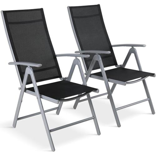 Chaise De Jardin Pliante Dossier Haut Lot De 2,Réglable 7 Positions¿Chaise D'extérieur En Aluminium,Fauteuil De Jardin,Jusqu'à 120 Kg¿Noir