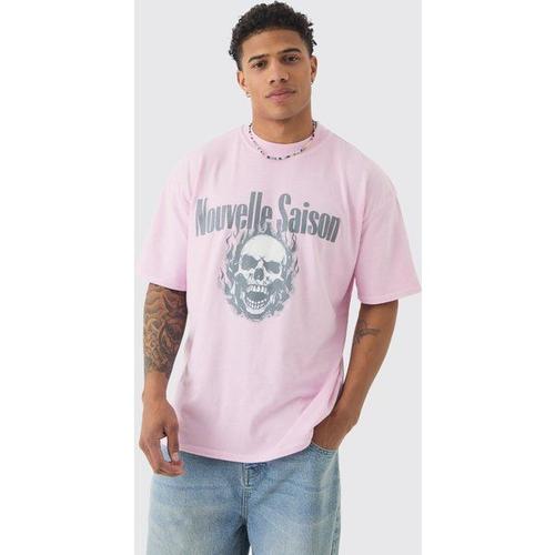 Oversized Extended Neck Washed Nouvelle Skull Tshirt Homme - Rose - Xs, Rose