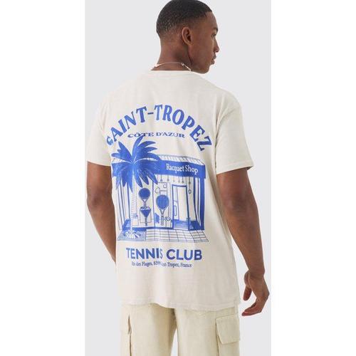 Oversized Extended Neck Saint Tropez Print T-Shirt Homme - Ecru - Xs, Ecru