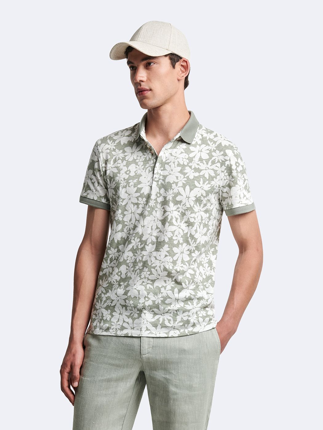 Polo Manches Courtes 100% Coton Fleuri - Vert Amande - M