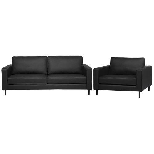 Ensemble Canapé Et Fauteuil En Cuir Noir 4 Places Savalen