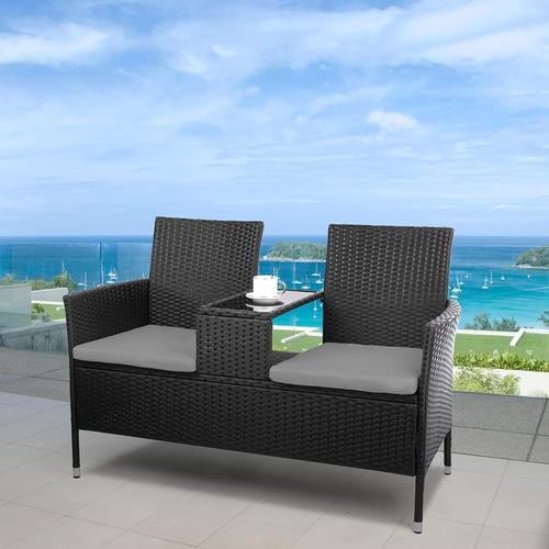 Banc De Jardin En Rotin, 130 X 56 X 83 Cm, Banquette En Rotin,Canapé De Jardin , Salon De Jardin, Noir