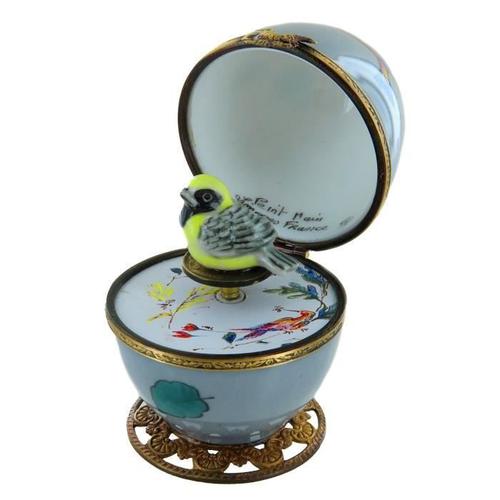 Roméo Et Juliette - Boîte À Musique En Forme D'oeuf - Oeuf Musical En Porcelaine De Limoges De Style Fabergé Avec Oiseau Animé.